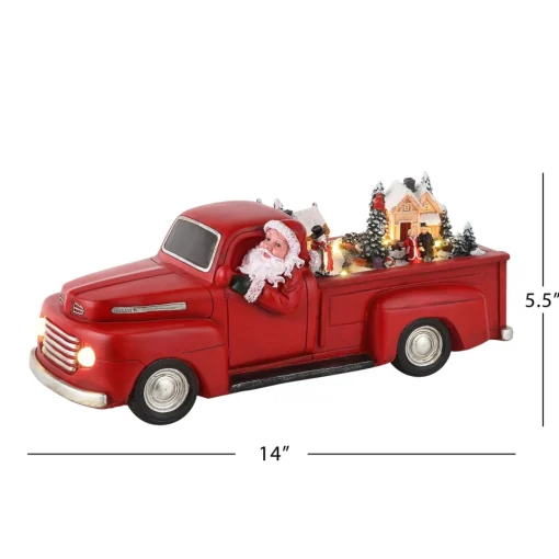 Fashion 14" Animated Nostalgic Red Truck - White Santa Musical Decor