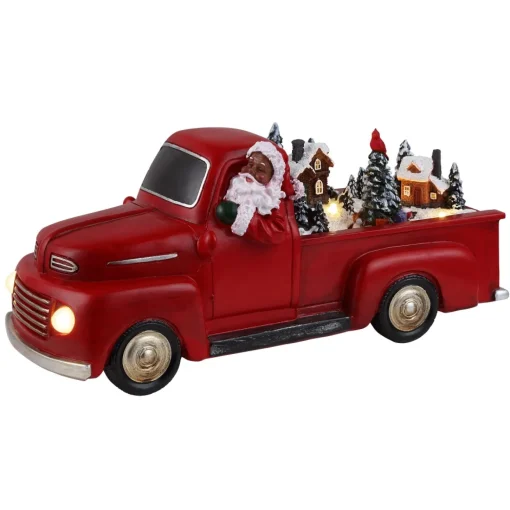 Hot 11" Animated Nostalgic Red Truck - Black Santa Trains & Trucks