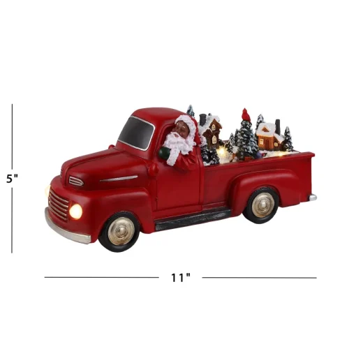 Hot 11" Animated Nostalgic Red Truck - Black Santa Trains & Trucks