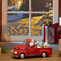 Flash Sale 11" Animated Nostalgic Red Truck - White Santa Trains & Trucks
