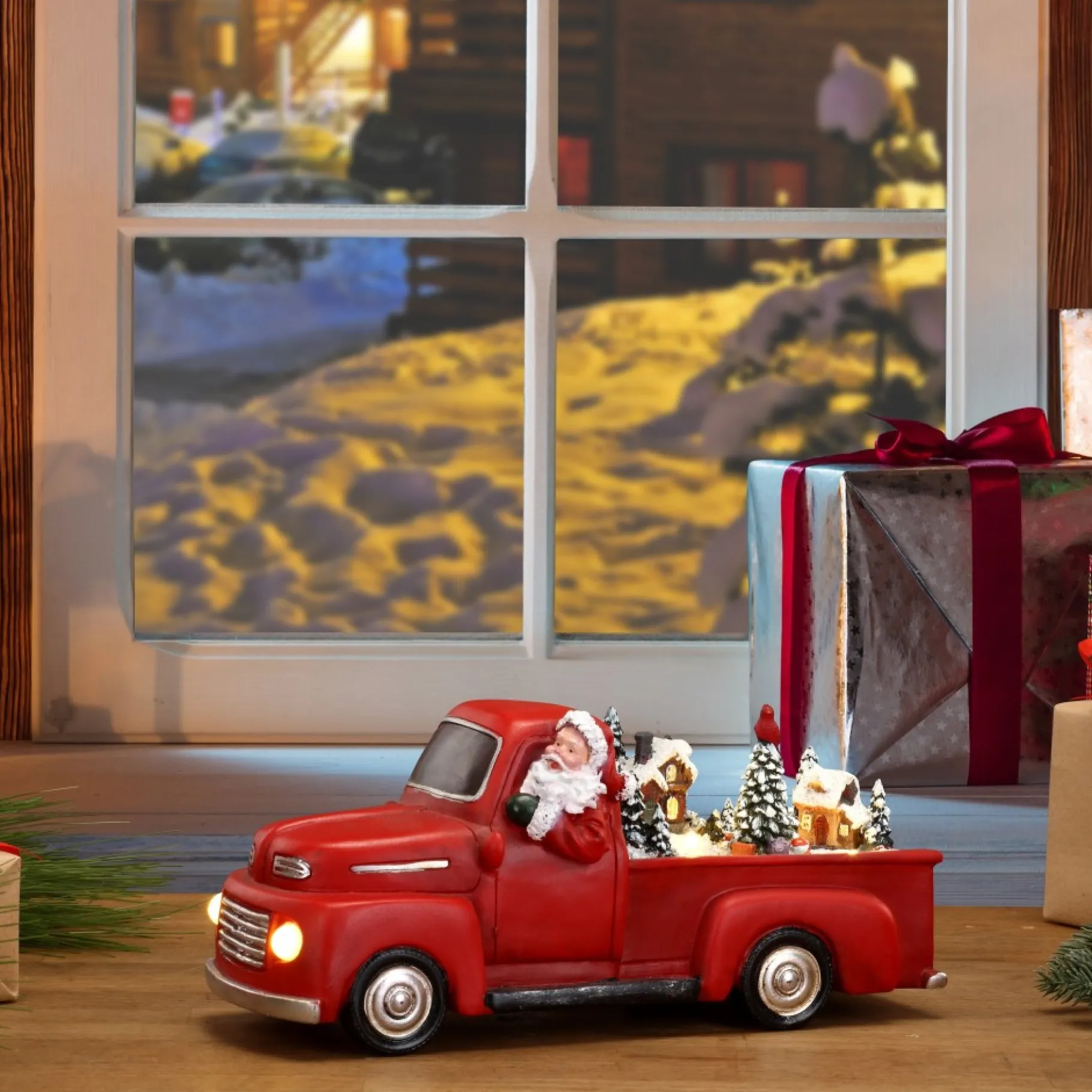 Flash Sale 11" Animated Nostalgic Red Truck - White Santa Trains & Trucks