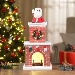 Hot 16" Animated Santa In Chimney - White Musical Decor