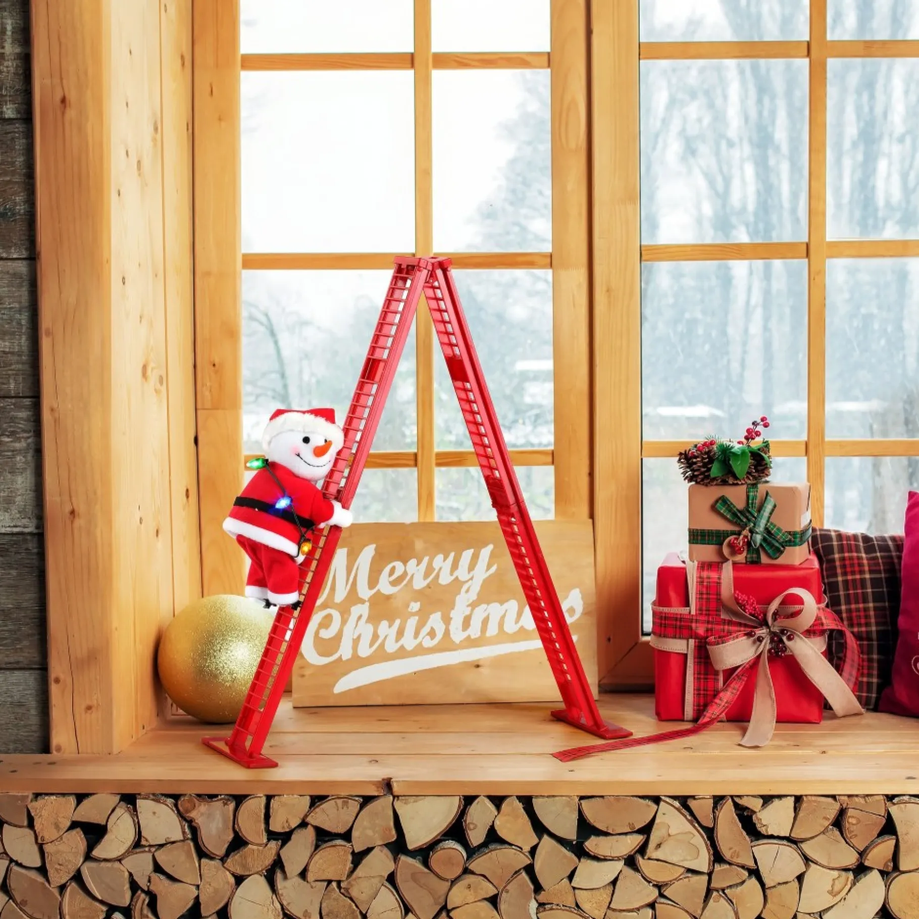 Cheap 17" Animated Tabletop Climbing Snowman Musical Decor
