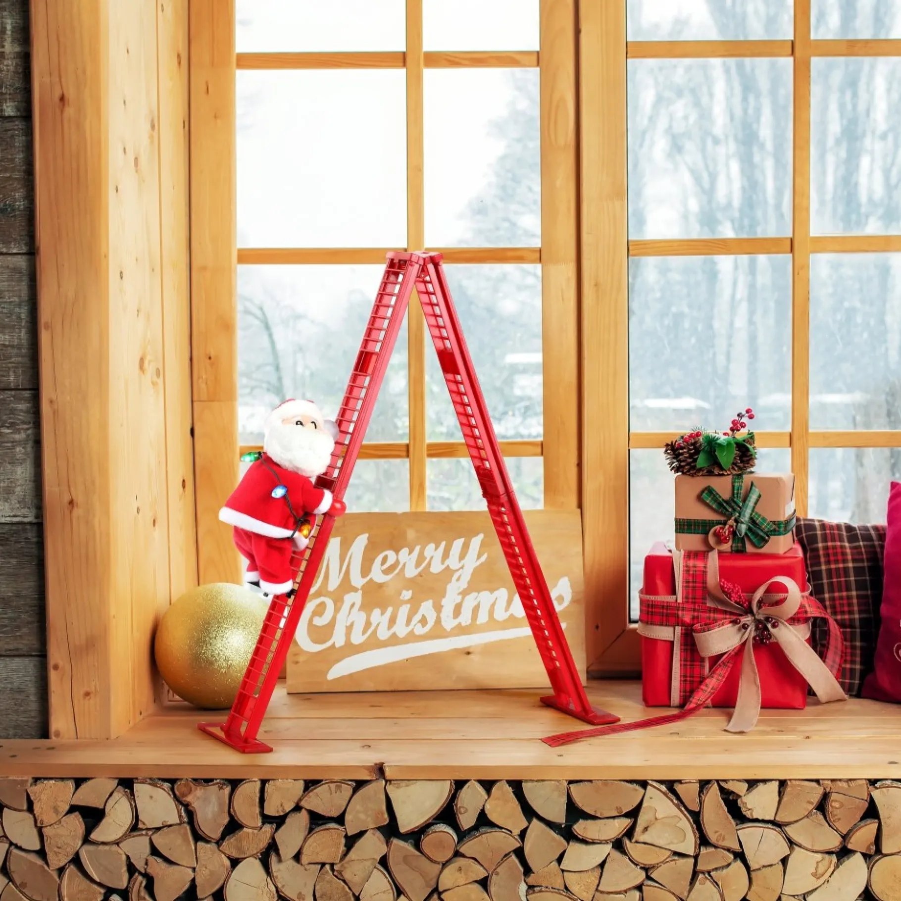 Outlet 17" Animated Tabletop Climbing White Santa Climbers