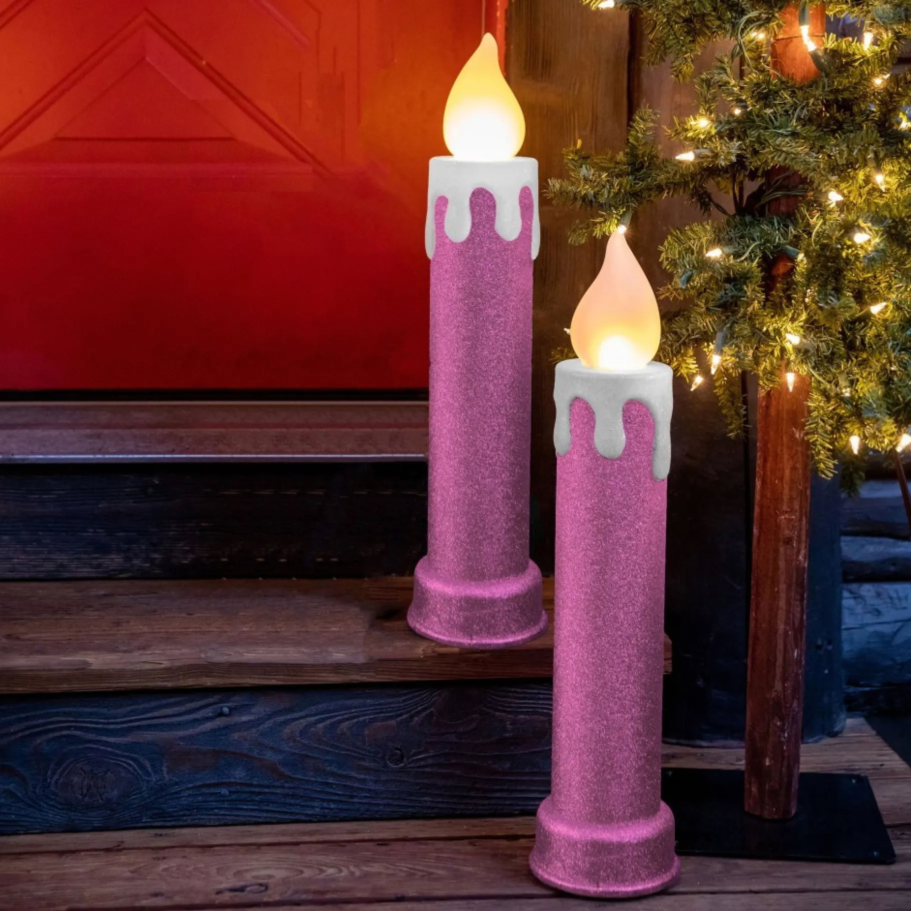 Clearance 24" Glitter Blow Mold Candle - Set Of 2 Pink Blow Molds