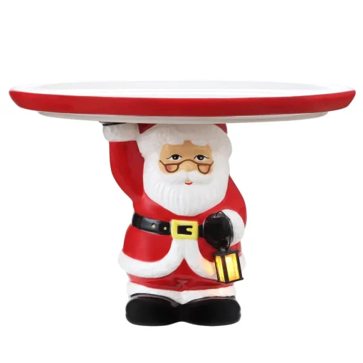 Discount 10" Nostalgic Ceramic Cake Plate - White Santa Plates & Platters