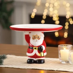 Discount 10" Nostalgic Ceramic Cake Plate - White Santa Plates & Platters
