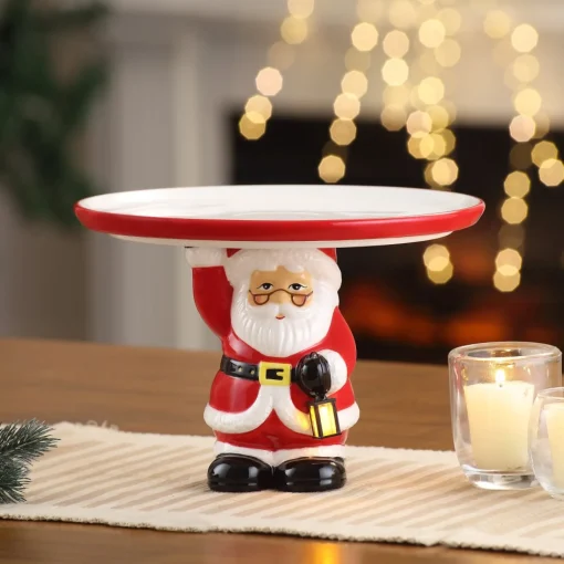 Discount 10" Nostalgic Ceramic Cake Plate - White Santa Plates & Platters