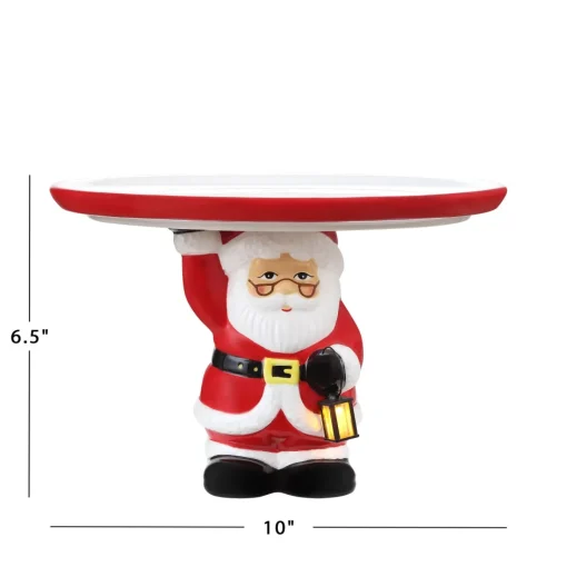 Discount 10" Nostalgic Ceramic Cake Plate - White Santa Plates & Platters