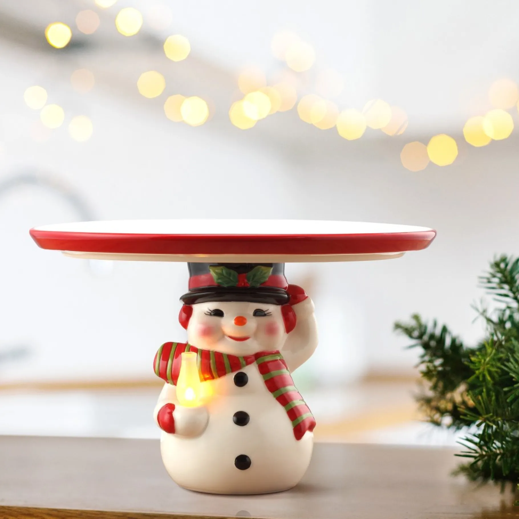 Flash Sale 10" Nostalgic Ceramic Cake Plate - Snowman Plates & Platters