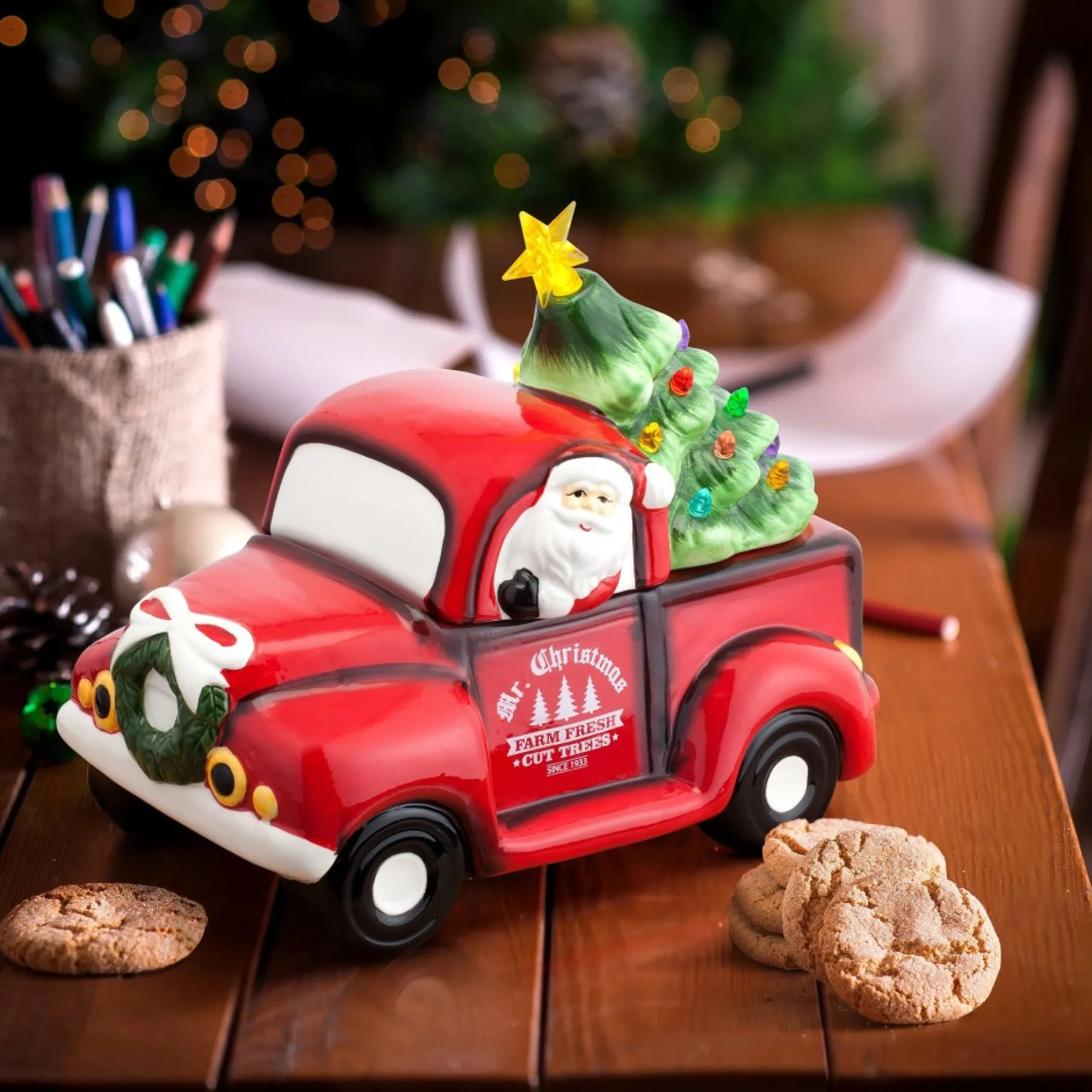 Best 10.5" Nostalgic Ceramic Lit Truck Cookie Jar Cookie Jars