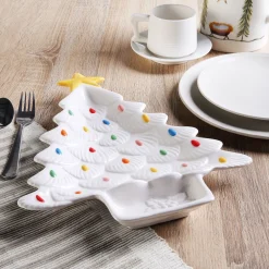 Cheap 14.25'' Nostalgic Ceramic Tree Dip Platter - White Plates & Platters
