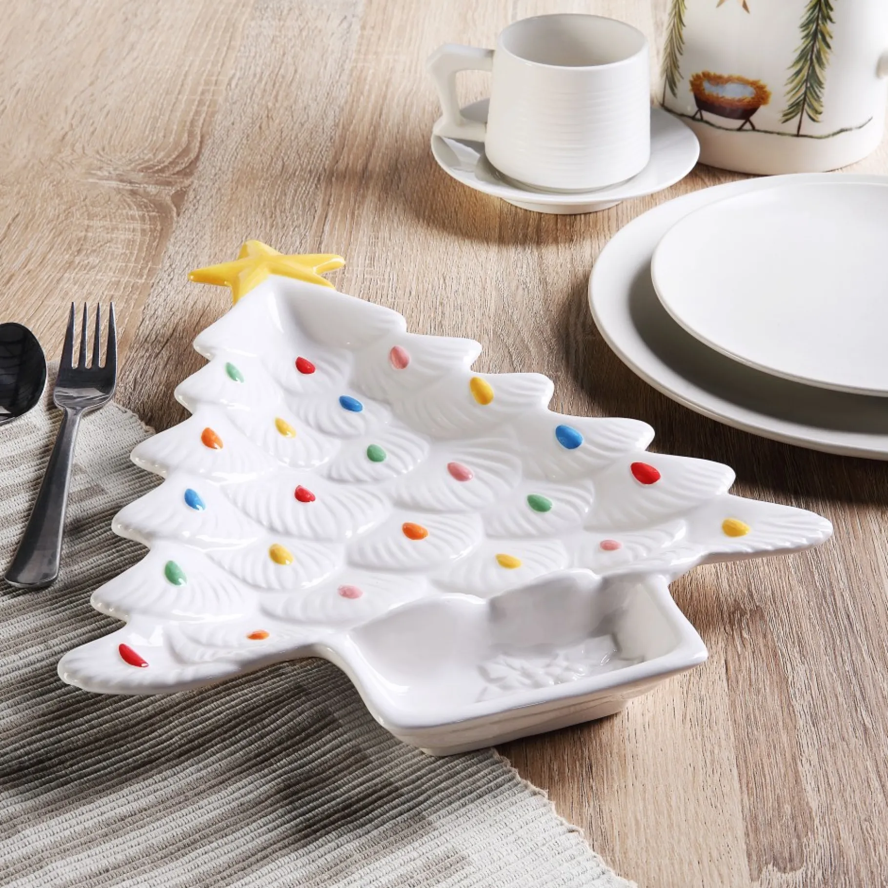 Cheap 14.25'' Nostalgic Ceramic Tree Dip Platter - White Plates & Platters