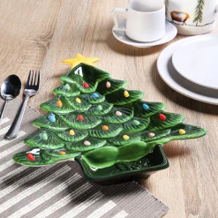 Store 14.25'' Nostalgic Ceramic Tree Dip Platter - Green Plates & Platters