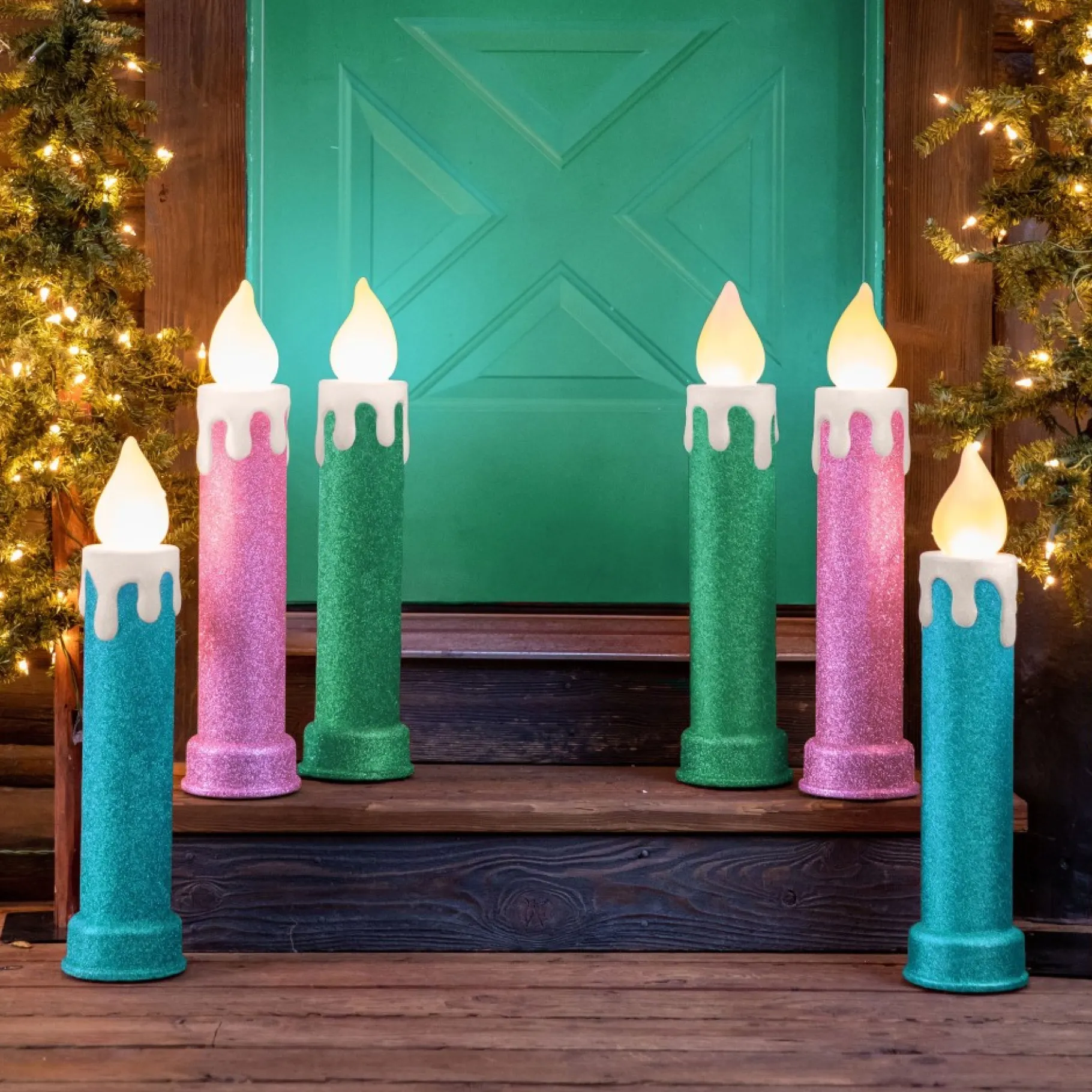 Best 24" Set Of 2 Blow Mold Candles - Green Blow Molds