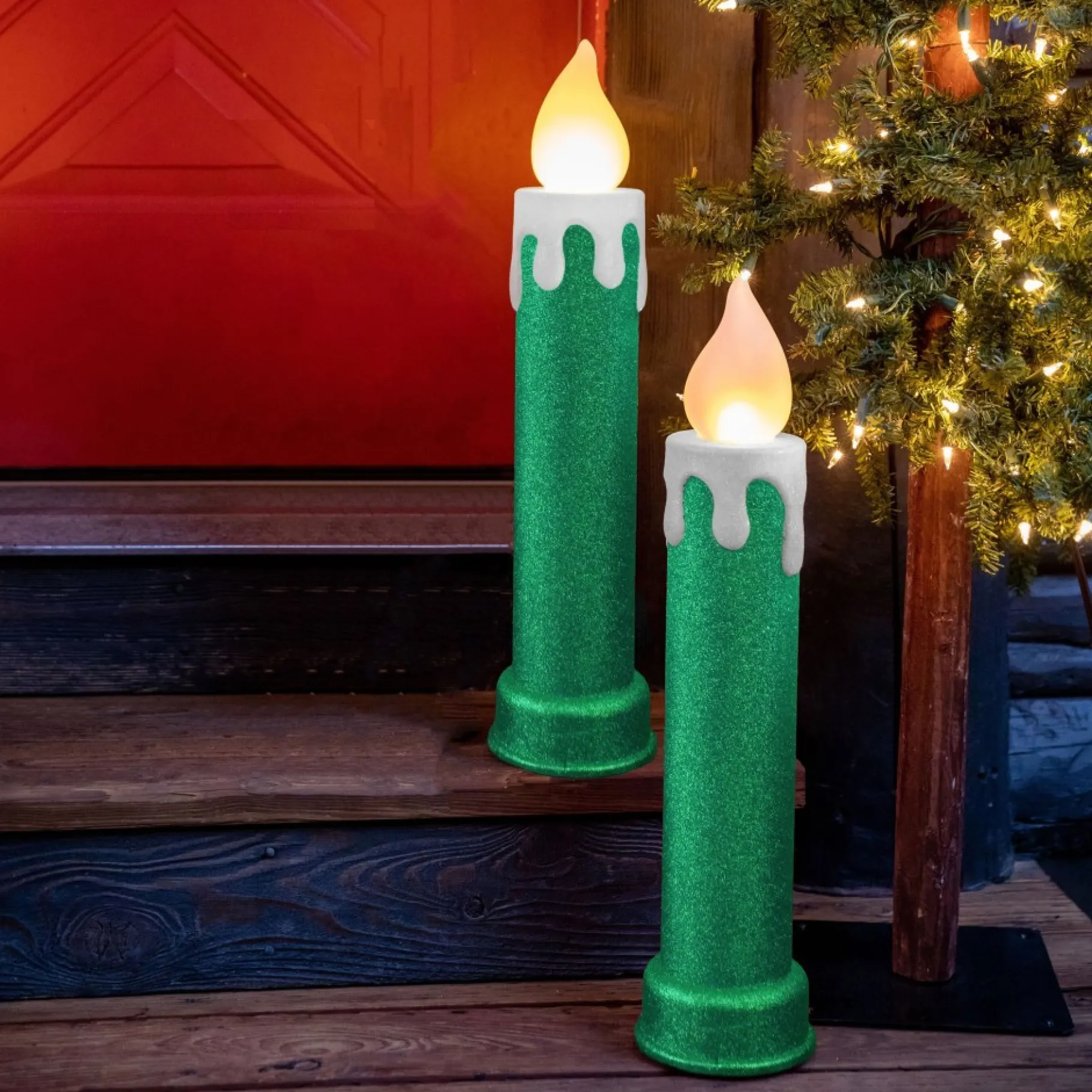 Best 24" Set Of 2 Blow Mold Candles - Green Blow Molds