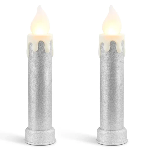 Fashion 24" Set Of 2 Blow Mold Candles - Silver Blow Molds