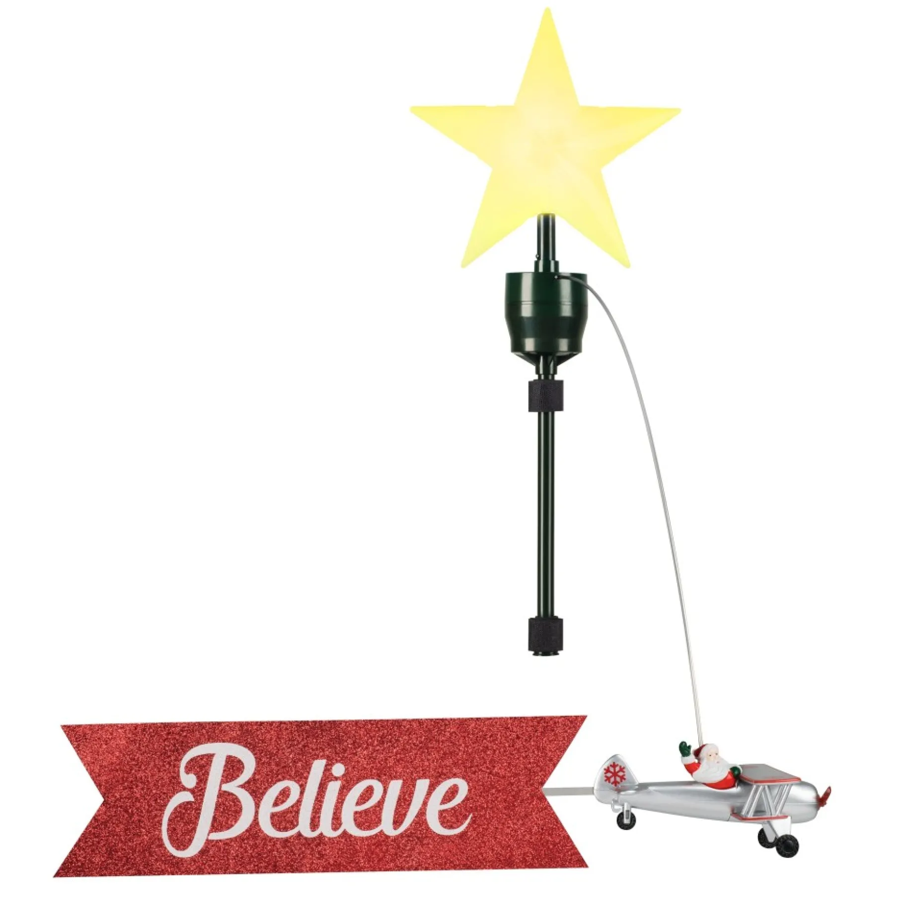 Discount Animated Biplane Tree Topper With Banner - White Santa Tree Toppers