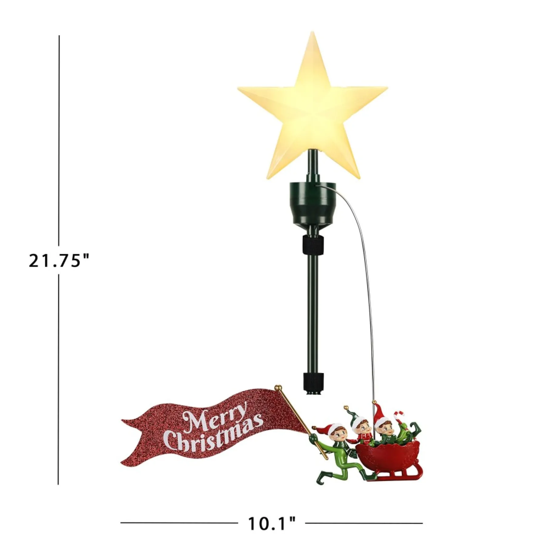 Hot Animated Elves Sleigh Tree Topper With Banner Tree Toppers