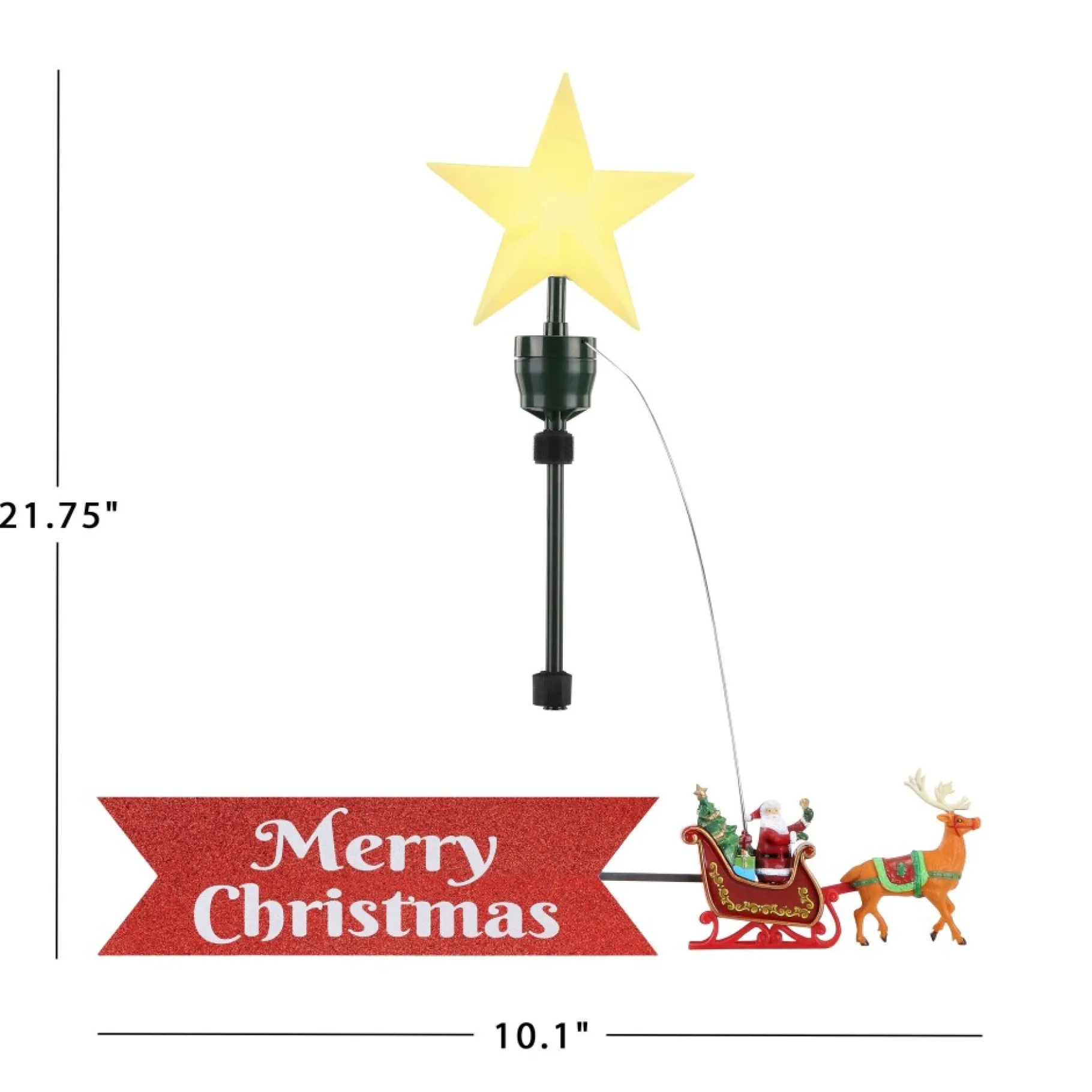 Fashion Animated Sleigh Tree Topper With Banner - White Santa Tree Toppers