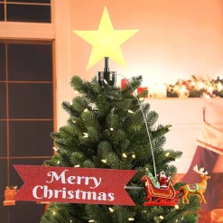 Clearance Animated Sleigh Tree Topper With Banner - Black Santa Tree Toppers