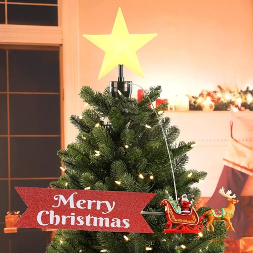 Clearance Animated Sleigh Tree Topper With Banner - Black Santa Tree Toppers