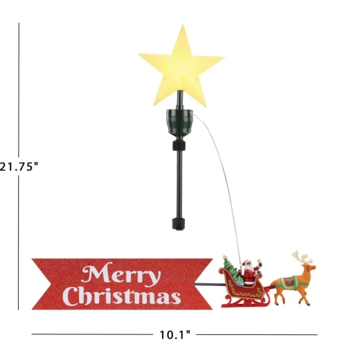 Clearance Animated Sleigh Tree Topper With Banner - Black Santa Tree Toppers