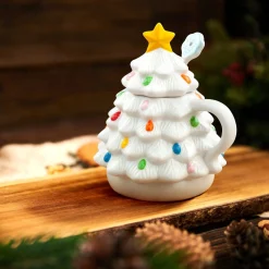 Sale Nostalgic Ceramic Tree Lidded Mug With Spoon - White Mugs