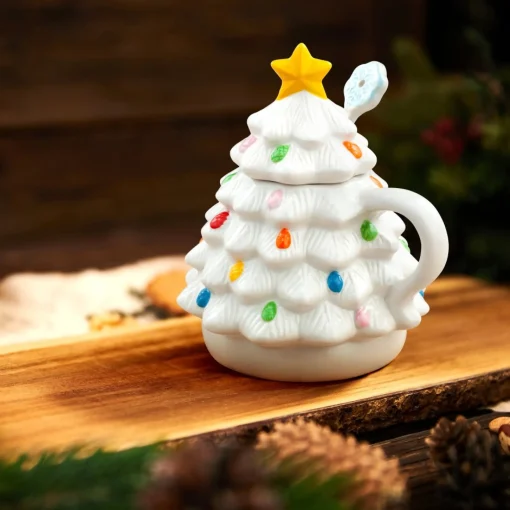 Sale Nostalgic Ceramic Tree Lidded Mug With Spoon - White Mugs