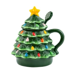 Hot Nostalgic Ceramic Tree Lidded Mug With Spoon - Green Mugs