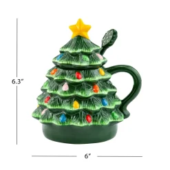 Hot Nostalgic Ceramic Tree Lidded Mug With Spoon - Green Mugs
