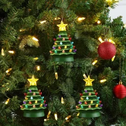 Discount Set Of 3 Nostalgic Ceramic Tree Ornaments - Green Ornaments